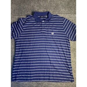Chaps Polo Shirt Mens 2XL Navy Horizontal Striped Midweight Pocket Slit Collared